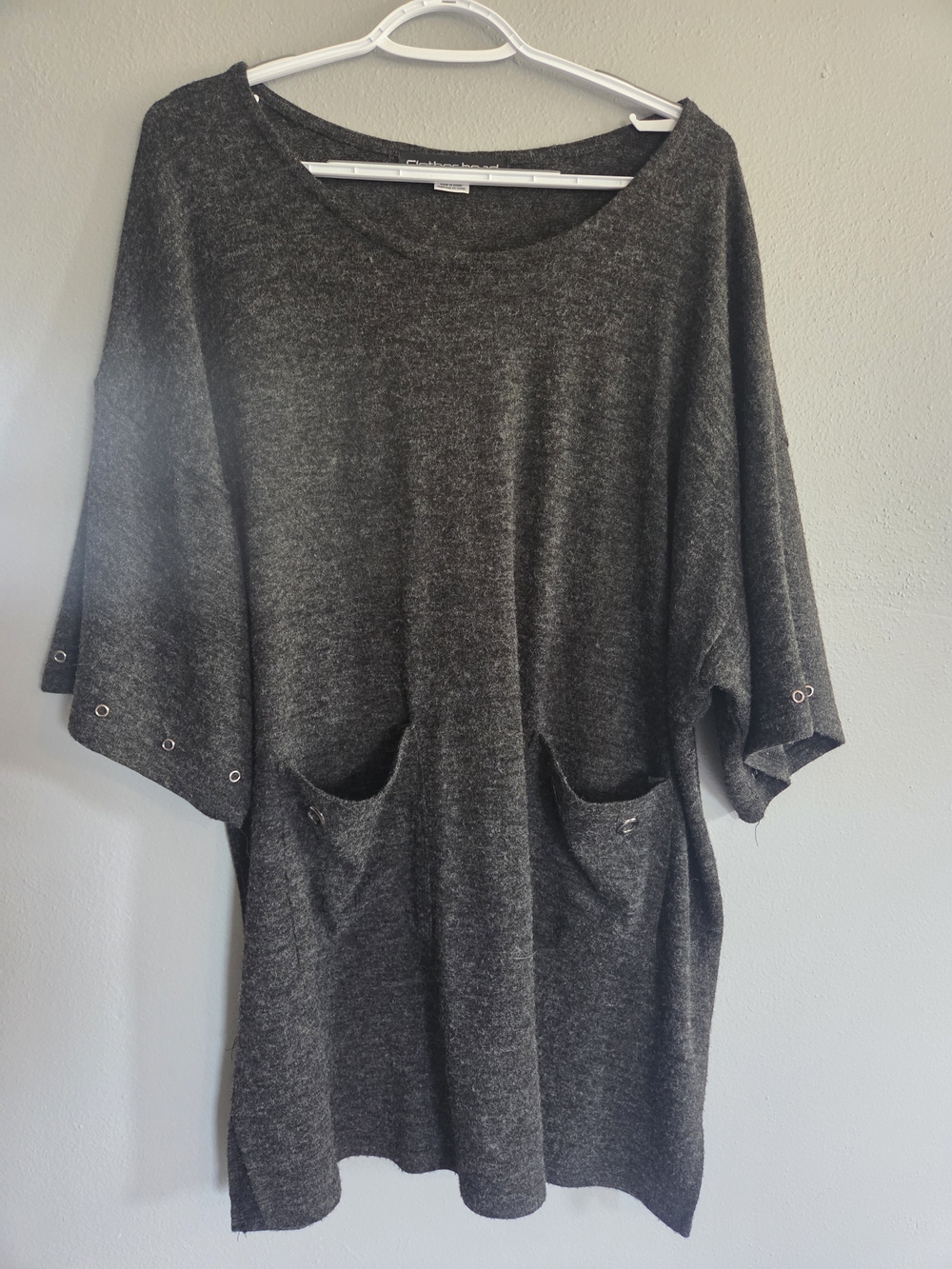Relaxed Charcoal Knit Women's Top with Pockets